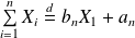 \sum \limits_{i=1}^{n} X_i \stackrel{d}{=} b_n X_1 + a_n